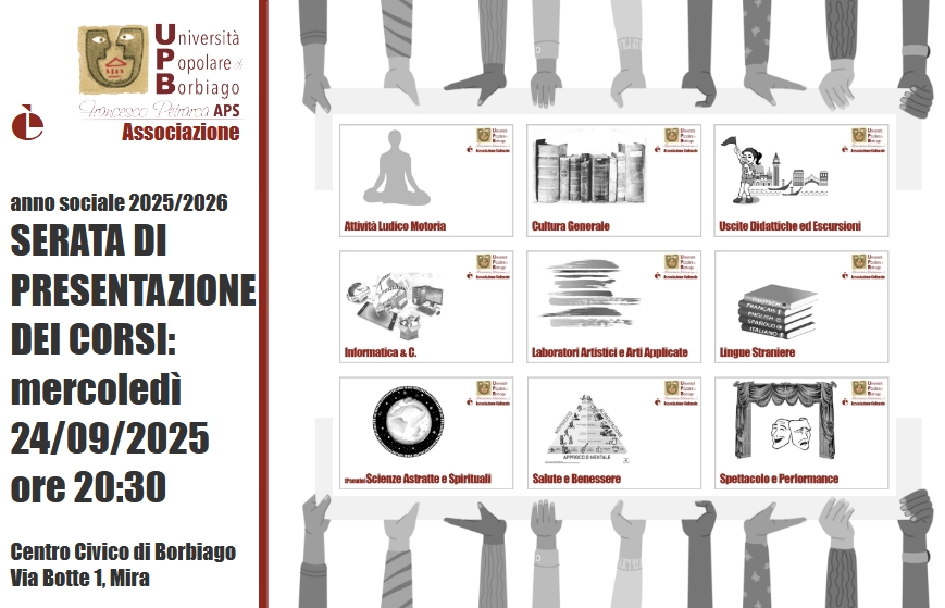 Comunicazione per la serata di presetnazione dei corsi 2025/2026 all'UniPopBorbiago